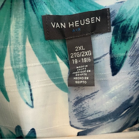 Van Heusen Hawaiian style Blue and Green Casual Button Down Shirt XXL - Picture 5 of 5